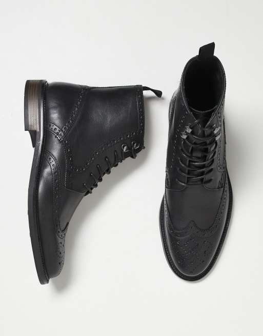 ASOS DESIGN - Sorte brogue-snørestøvler i læder, 3 af 4