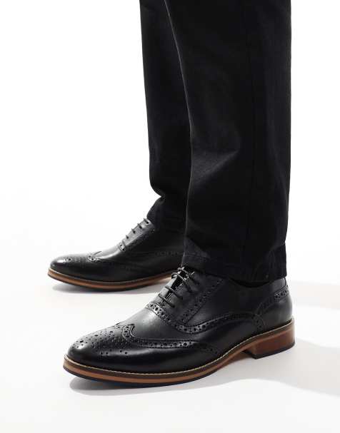 ASOS DESIGN - Sorte Broguesko i læder med naturlig sål og farvede detaljer - view 1