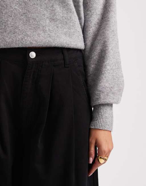 ASOS DESIGN - Sorte bukser i bomuld med brede ben og læg og papiragtig finish, 4 af 5