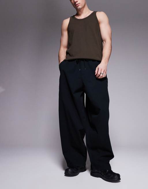 ASOS DESIGN - Sorte bukser i oversized og baggy pasform med elastisk talje 