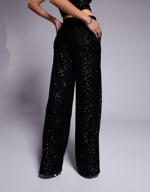 ASOS DESIGN - Sorte bukser med brede ben i pailletstof - Del af sæt, 5 af 5