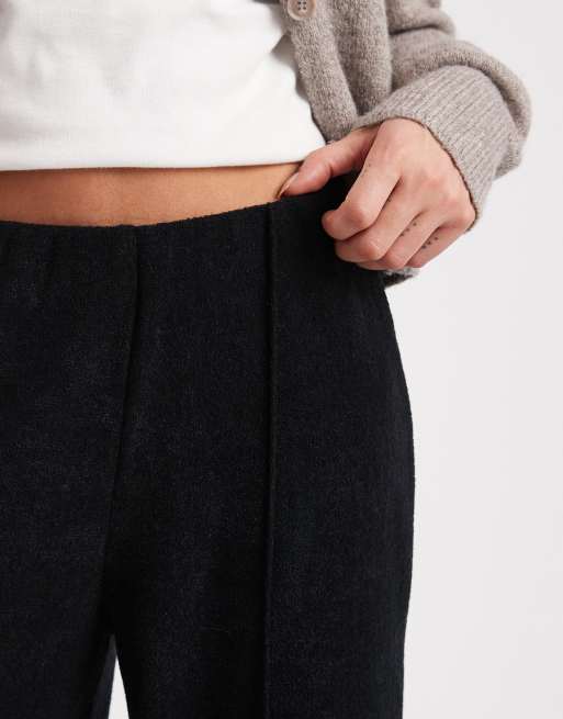 ASOS DESIGN - Sorte bukser med brede ben og sømdetaljer foran i børstet ribstrik - Del af sæt, 4 af 5