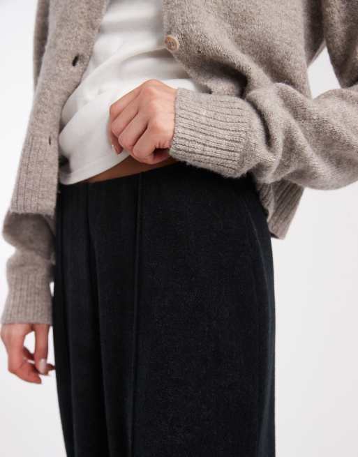ASOS DESIGN - Sorte bukser med brede ben og sømdetaljer foran i børstet ribstrik - Del af sæt, 5 af 5