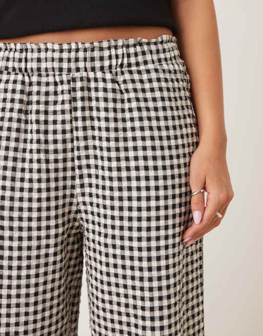 ASOS DESIGN - Sorte bukser med gingham-tern og vide ben, 3 af 5