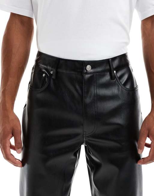 ASOS DESIGN - Sorte bukser med lige ben i imiteret læder, 4 af 5