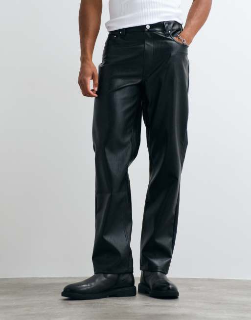 ASOS DESIGN - Sorte bukser med lige ben i imiteret læder, 3 af 5