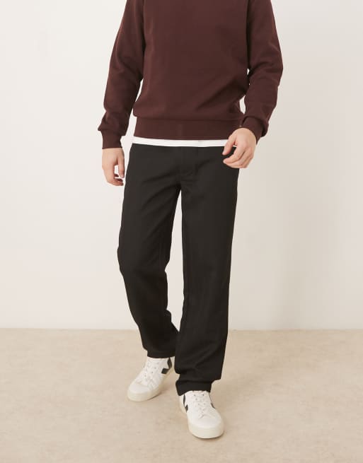 ASOS DESIGN - Sorte bukser med lige ben i uldlook