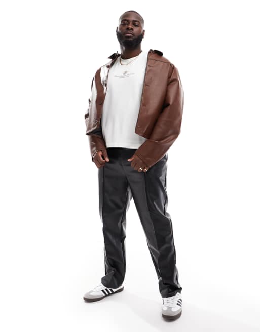 ASOS DESIGN - Sorte bukser med lige ben og læderlook, 2 af 5