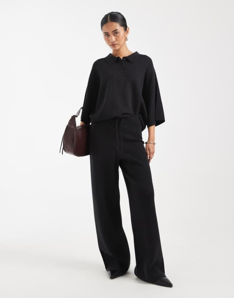 ASOS DESIGN - Sorte bukser med vide ben - Del af sæt - view 1