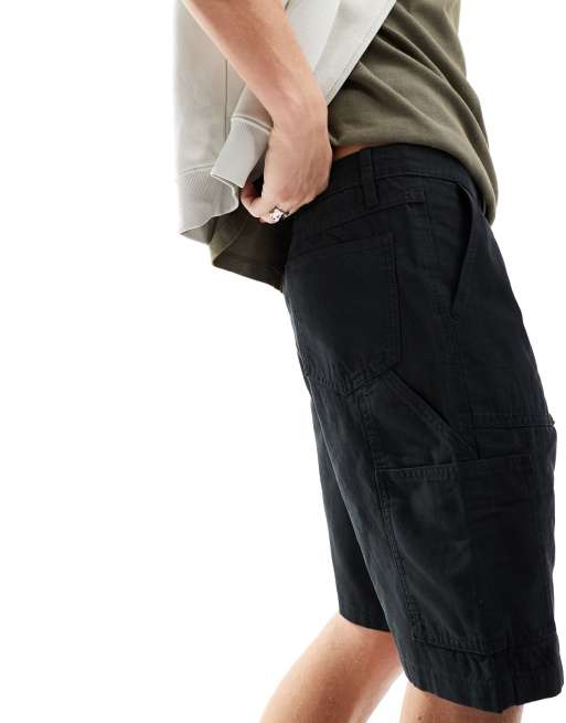 ASOS DESIGN - Sorte cargoshorts med tømrerdetaljer