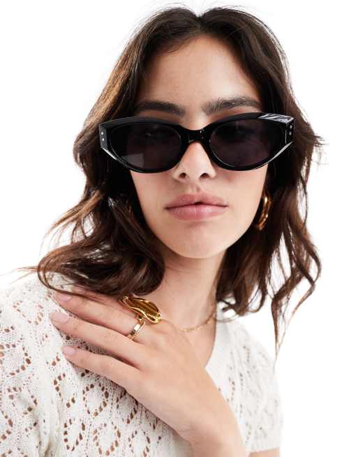 ASOS DESIGN - Sorte cat eye-solbriller med facetterede detaljer