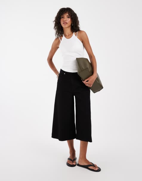 ASOS DESIGN - Sorte cropped jeans med vide ben - view 1