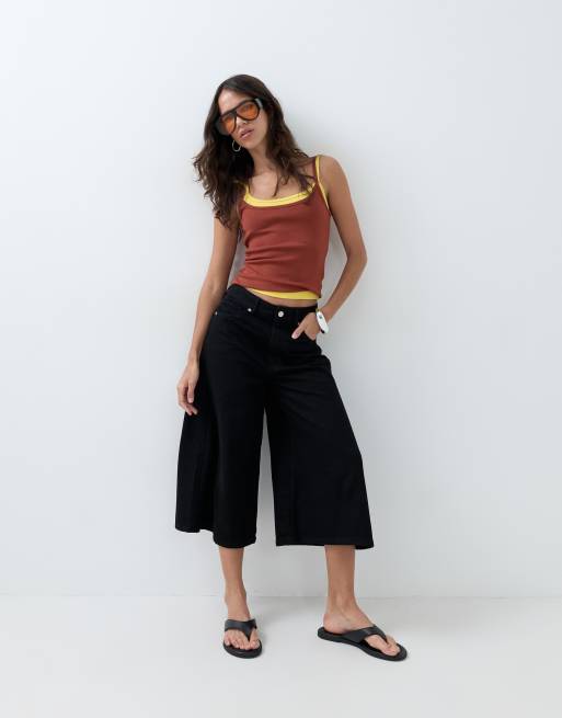 ASOS DESIGN - Sorte cropped jeans med vide ben, 4 af 5
