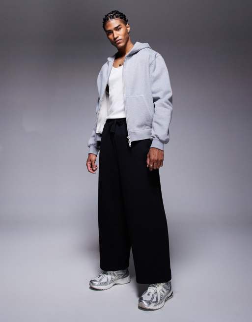 ASOS DESIGN - Sorte cropped joggingbukser med ballonben i kraftigt stof