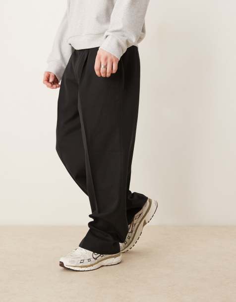 ASOS DESIGN - Sorte elegante bukser med brede ben og elastisk talje samt omvendte plisseringer foran - view 1