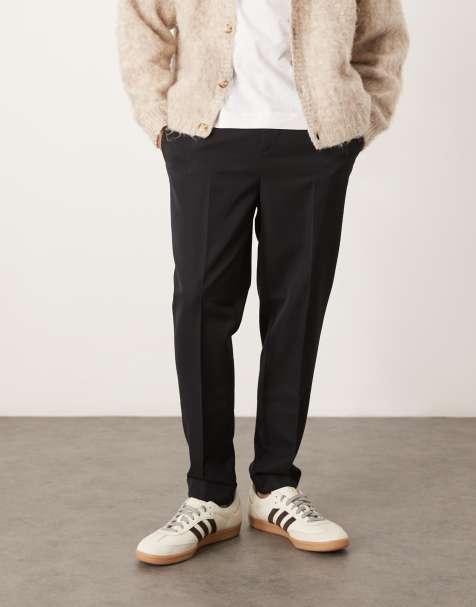 ASOS DESIGN - Sorte elegante bukser med opsmøg og elastisk talje i tapered pasform - view 1