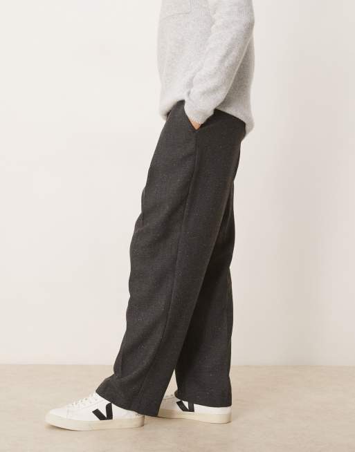 ASOS DESIGN - Sorte elegante bukser med vide ben, dybe læg og sildebensmønster i uldlook, 2 af 5
