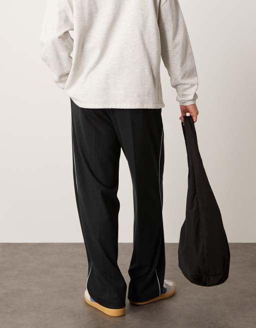 ASOS DESIGN - Sorte elegante bukser med vide ben og kantbånd i siden, 3 af 5