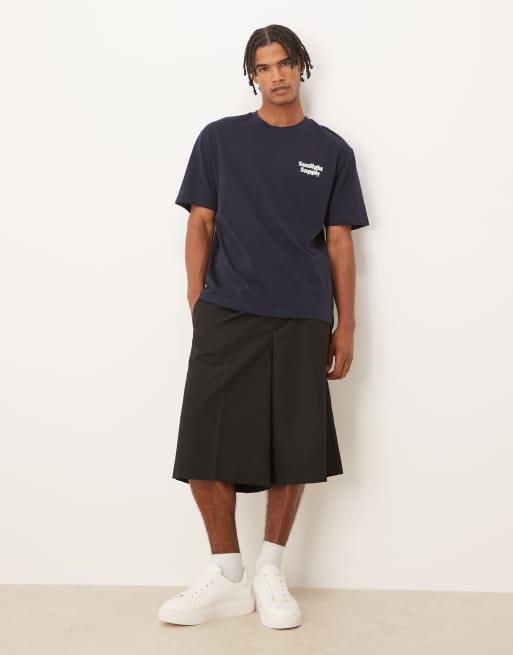ASOS DESIGN - Sorte elegante oversized bermuda-shorts med plisseringer foran