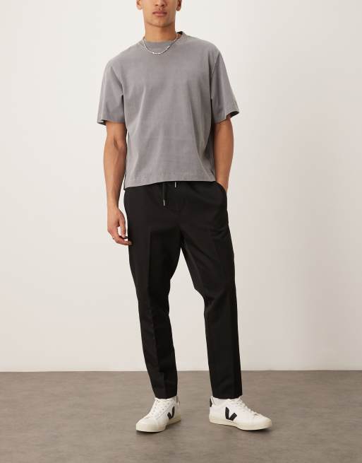 ASOS DESIGN - Sorte elegante pull-on-bukser i tapered pasform, 3 af 5