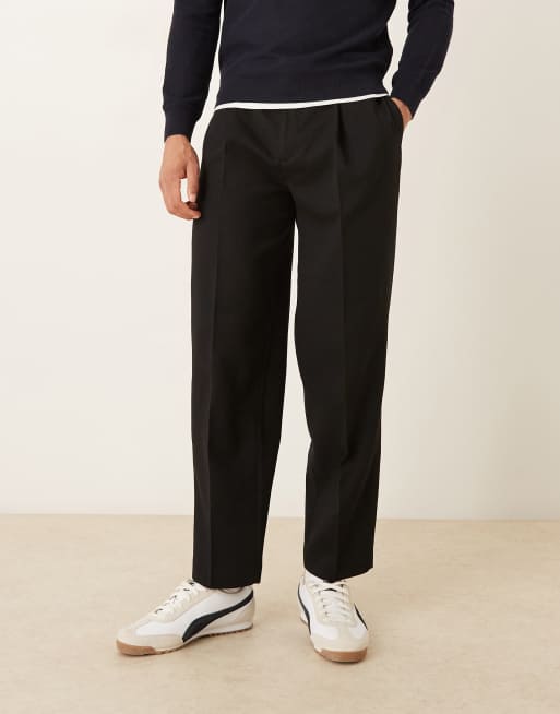 ASOS DESIGN - Sorte elegante tapered bukser med læg og oversized pasform i mikrotekstur