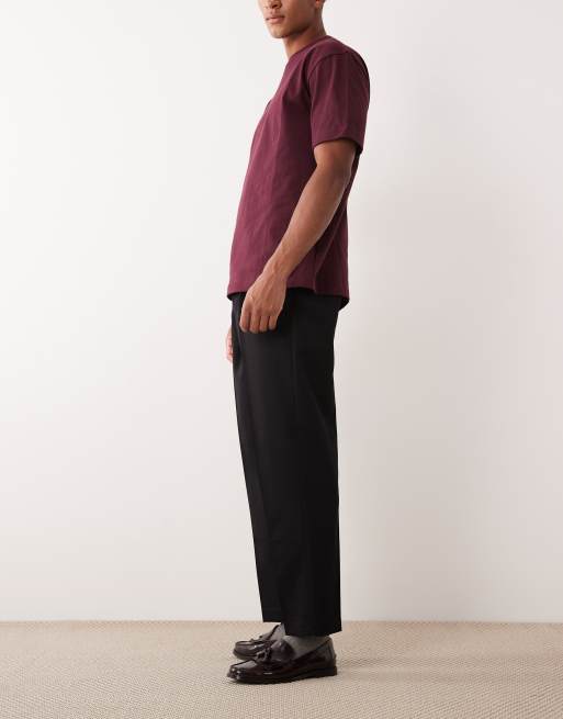ASOS DESIGN - Sorte elegante tapered bukser med plisseringer og afslappet pasform, 3 af 5