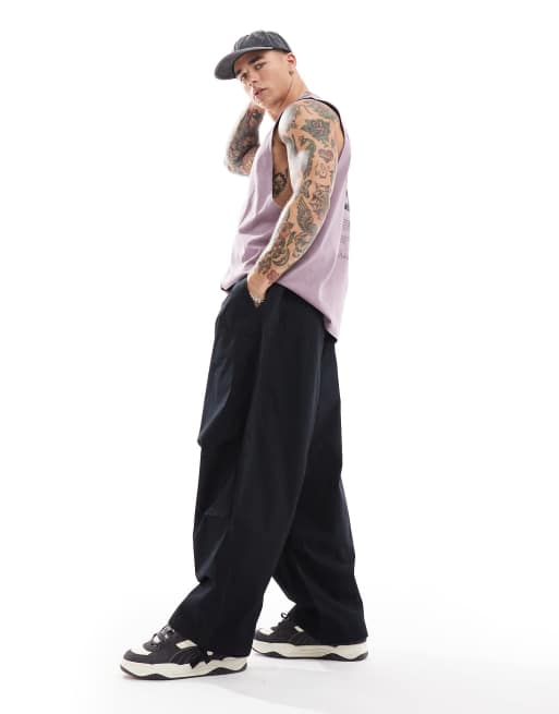 ASOS DESIGN - Sorte faldskærmsbukser i oversized og baggy pasform