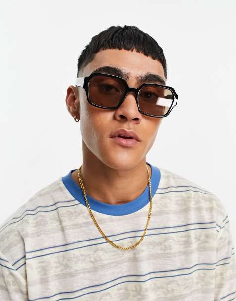 ASOS DESIGN - Sorte firkantede 70'er solbriller med brune glas - view 1