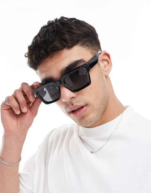 ASOS DESIGN - Sorte firkantede solbriller med skråt design