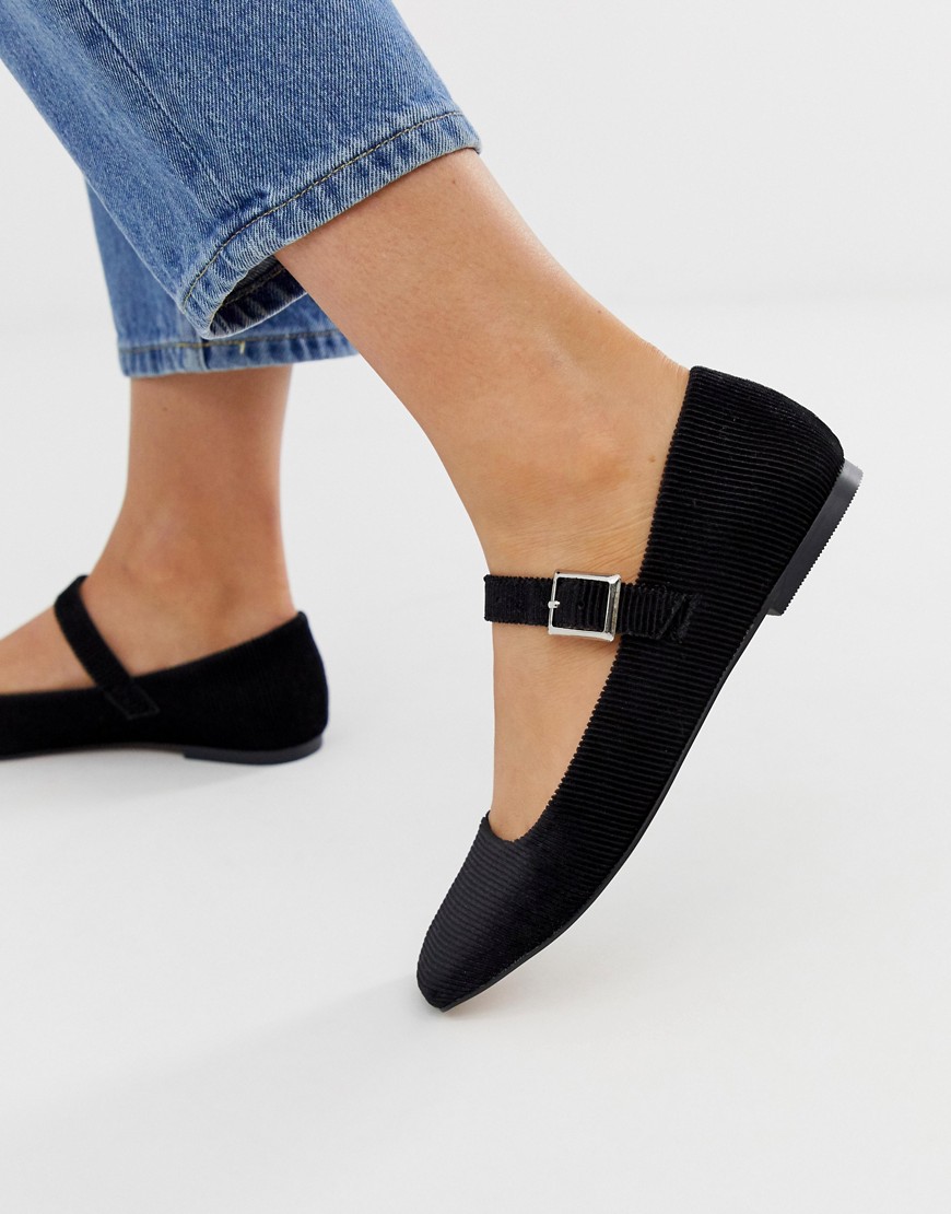 ASOS DESIGN — Sorte flade mary jane-sko i fløjl