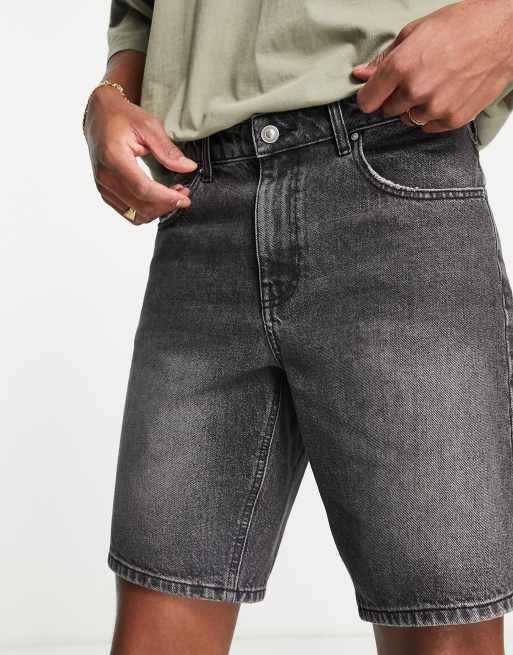 ASOS DESIGN - Sorte forvaskede denim-shorts med tapered fit i almindelig længde, 4 af 4