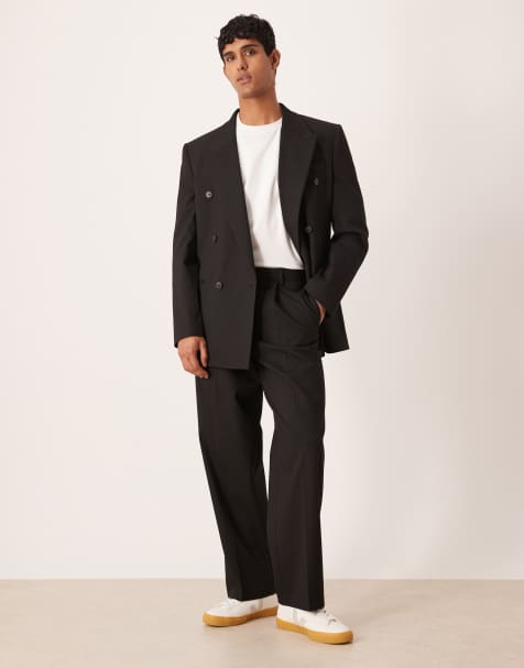 ASOS DESIGN - Sorte habitbukser med vide ben og metalliske nålestriber - view 1