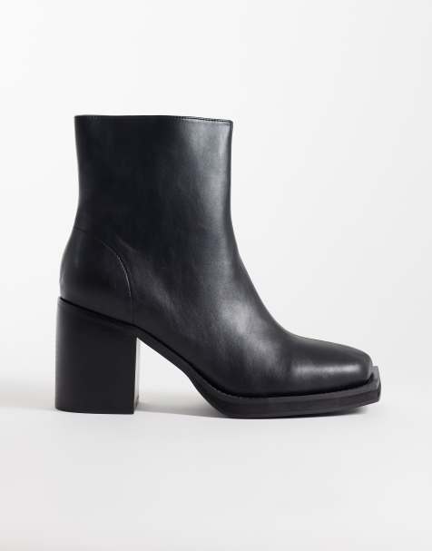 ASOS DESIGN - Sorte højhælede Chelsea-støvler med firkantet snude - view 1