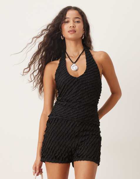 ASOS DESIGN - Sorte hotpants med flæser- Del af sæt - view 1