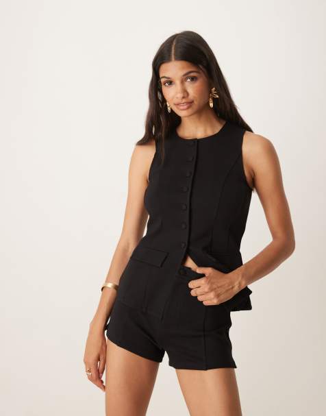 ASOS DESIGN - Sorte hotpants-shorts med sømdetaljer i ponte - Del af sæt - view 1