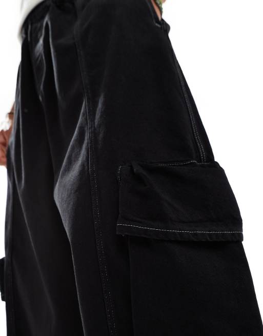 ASOS DESIGN - Sorte jeans i oversized og baggy pasform med cargolommer og syninger i kontrastfarve , 2 af 5