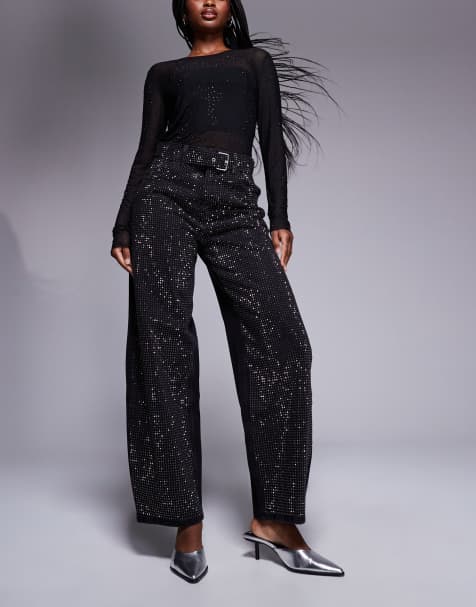 ASOS DESIGN - Sorte jeans med barrel-ben og hotfix-udsmykning - view 1