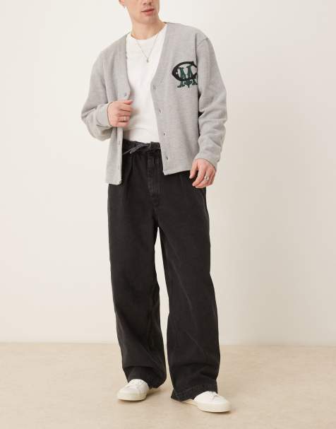 ASOS DESIGN - Sorte jeans med vide ben, bindebånd og plisseringer - view 1
