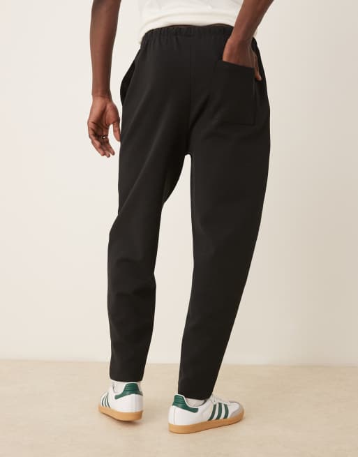 ASOS DESIGN - Sorte joggingbukser i dobbeltsidet stof med indsnævrede ben og pintucks, 3 af 5