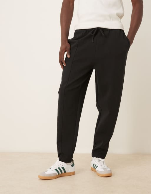 ASOS DESIGN - Sorte joggingbukser i dobbeltsidet stof med indsnævrede ben og pintucks, 4 af 5