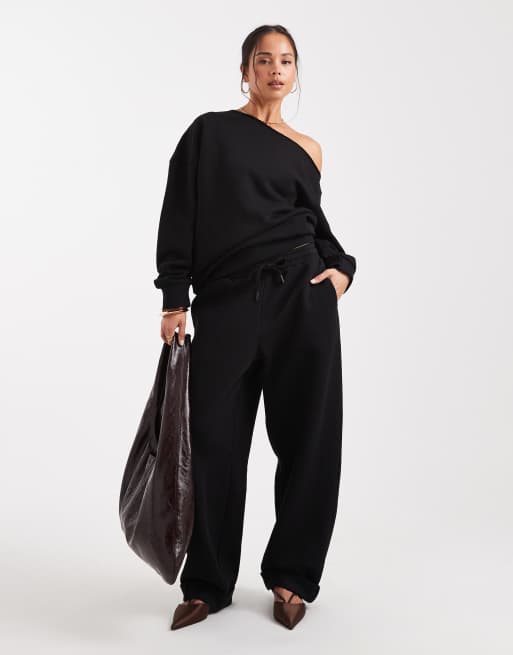 ASOS DESIGN - Sorte joggingbukser i oversized pasform med opsmøget sømkantsdetalje og børstet tekstur indvendigt