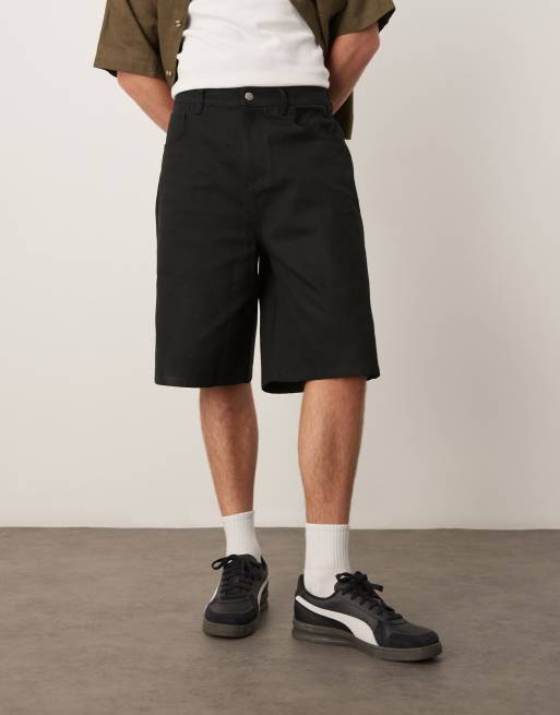 ASOS DESIGN - Sorte jorts i kanvas i længere længde