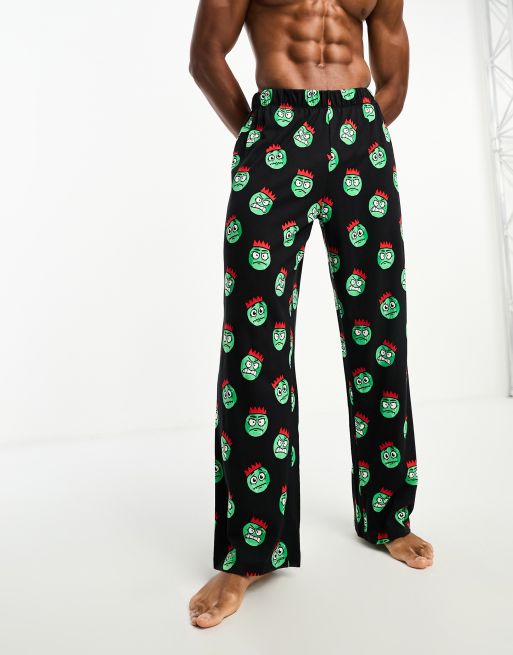 ASOS DESIGN - Sorte jule-loungebukser med vrede ansigter