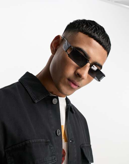 ASOS DESIGN - Sorte kantløse slå-om-solbriller med sideglas