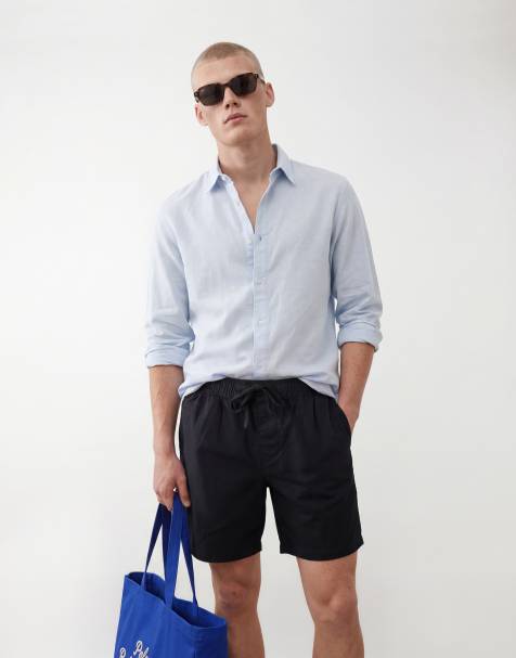 ASOS DESIGN - Sorte korte shorts i hørblanding - view 1