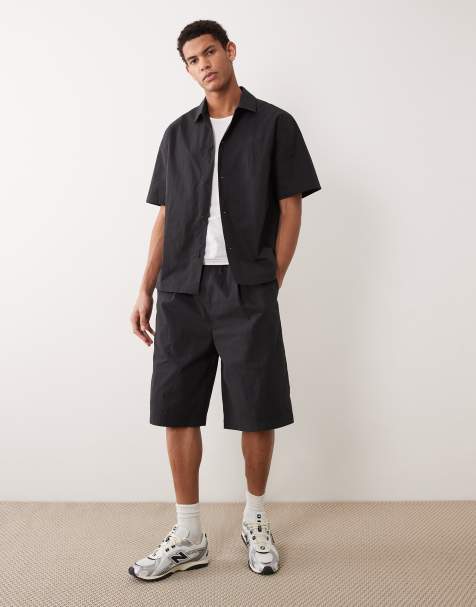 ASOS DESIGN - Sorte lange jorts i nylon - Del af sæt - view 1