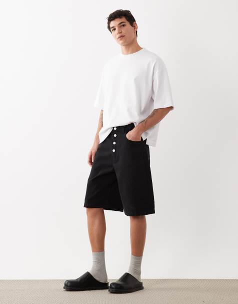 ASOS DESIGN - Sorte lange jorts med synlige knapper i twill - view 1