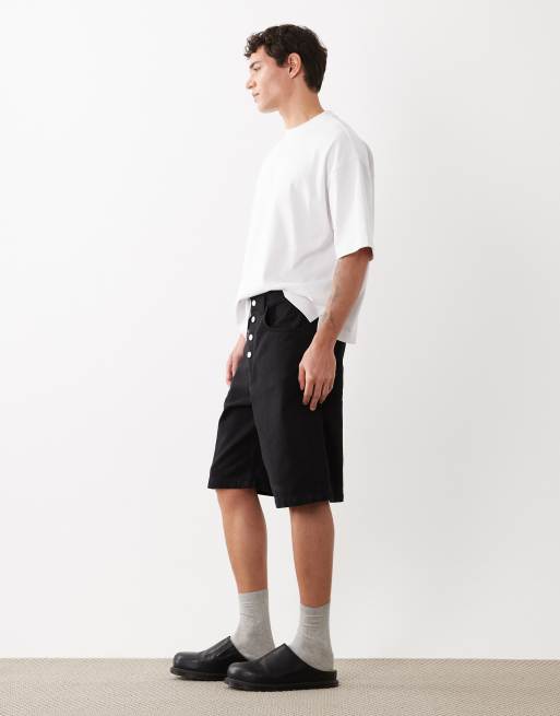 ASOS DESIGN - Sorte lange jorts med synlige knapper i twill, 3 af 5