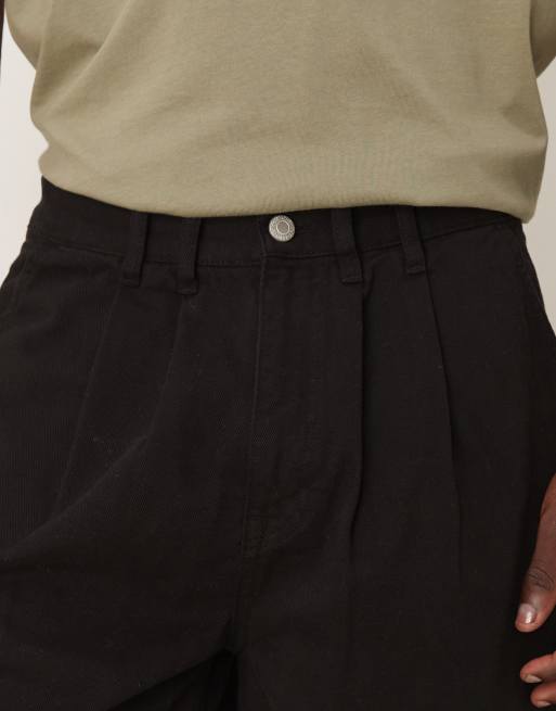 ASOS DESIGN long length shorts with double pleats in black