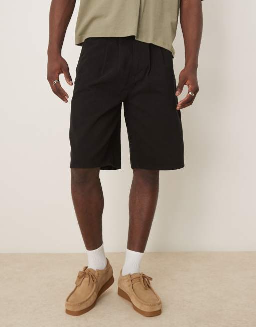 ASOS DESIGN long length shorts with double pleats in black